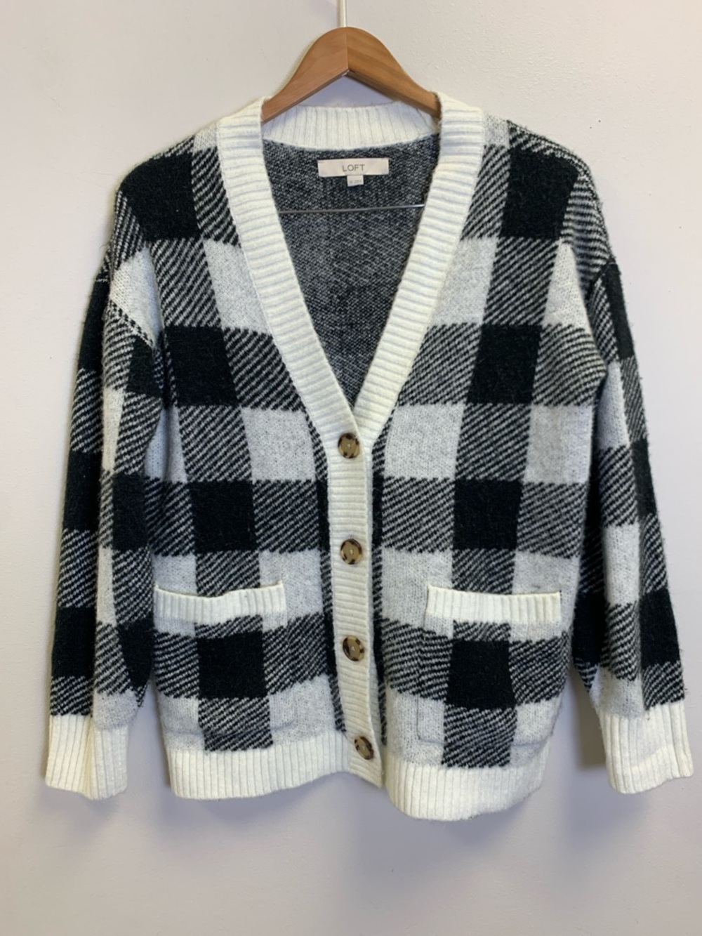 LOFT Black and White Marled Knit Sweater
